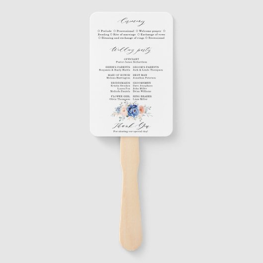 Navy Blue Slate Dusty Blush Pink Wedding Programme Handwaaier (Achterkant)