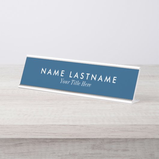 Navy Blue Sleek Simple Custom Desk Plaque d'identi (Devant)