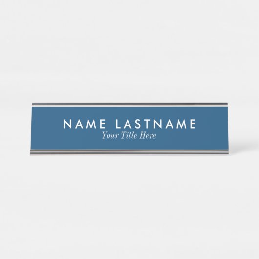 Navy Blue Sleek Simple Custom Desk Plaque d'identi (Devant)