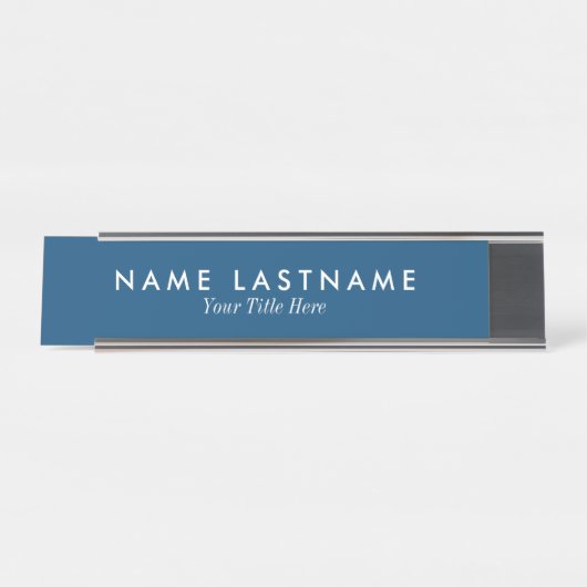 Navy Blue Sleek Simple Custom Desk Plaque d'identi (Devant)