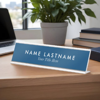 Navy Blue Sleek Simple Custom Desk Plaque d'identi