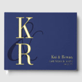 Navy Blue Slender Ampersand Gold eerste bruiloft Gastenboek (Voorkant)