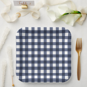 Navy Blue Small Classic Gingham Check Pset Papieren Bordje