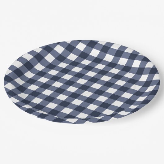 Navy Blue Small Classic Gingham Check Pset Papieren Bordje (Gekanteld)