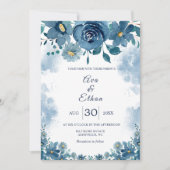 Navy Blue Smoke Floral Wedding Invitation (Devant)