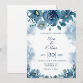 Navy Blue Smoke Floral Wedding Invitation Kaart (Voorkant / Achterkant)