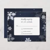 Navy Blue snewflakes winterbruiloft rsvp (Voorkant / Achterkant)