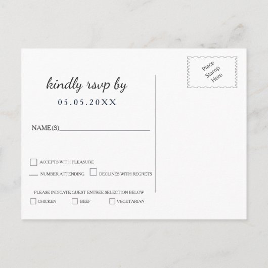Navy Blue snewflakes winterbruiloft rsvp Uitnodiging Briefkaart (Achterkant)
