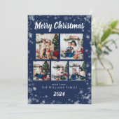 Navy Blue Snow Flake Holiday Kaart (Staand voorkant)