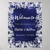 Navy blue snowflakes wedding welcome sign poster (Voorkant)