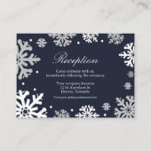 Navy Blue Snowflakes Winter Weddenschap Informatiekaartje (Voorkant)