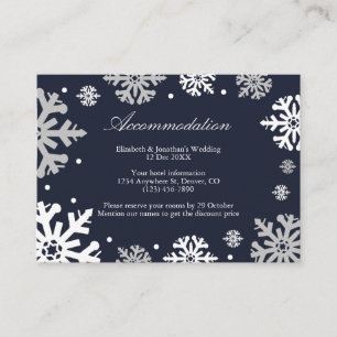 Navy Blue Snowflakes Winter Wedding Accommodatie Informatiekaartje