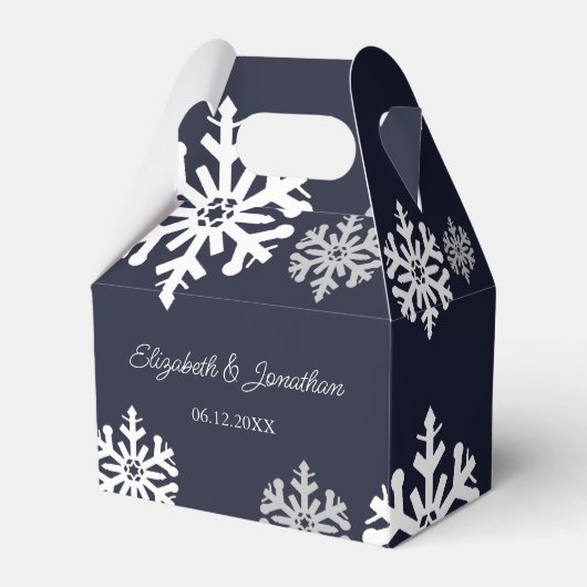 Navy Blue Snowflakes Winter Wedding Bedankdoosjes (Voorkant Zijde)