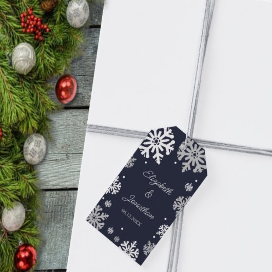 Navy Blue Snowflakes Winter Wedding Cadeaulabel