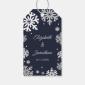 Navy Blue Snowflakes Winter Wedding Cadeaulabel (Achterkant)