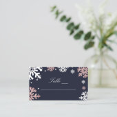 Navy Blue Snowflakes Winter Wedding Plaatskaartje (Staand voorkant)