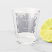 Navy Blue Snowflakes Winter Wedding Shot Glas (Achterkant)