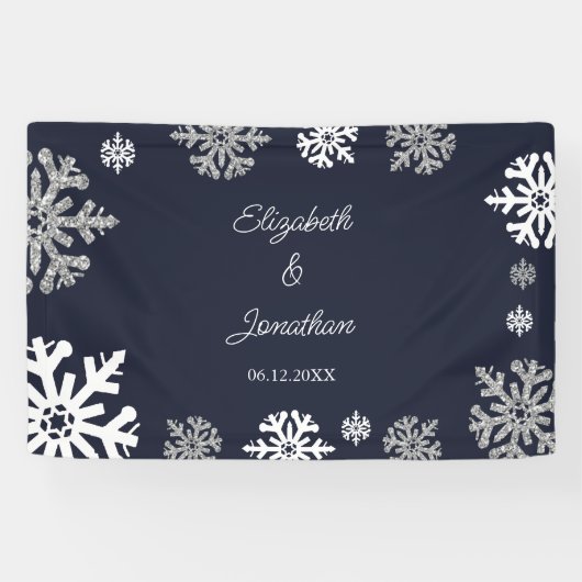 Navy Blue Snowflakes Winter Wedding Spandoek (Horizontaal)