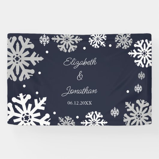 Navy Blue Snowflakes Winter Wedding Spandoek (Horizontaal)