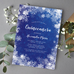 Navy Blue Snowflakes Winter Wonderland Quinceanera Kaart