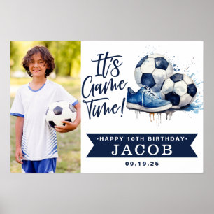 Navy Blue Soccer Kinder Waterverf Foto Poster