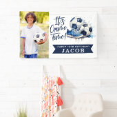 Navy Blue Soccer Kinder Waterverf Foto Spandoek (Insitu)