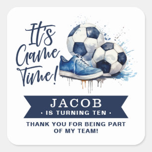 Navy Blue Soccer Kinder Waterverf Vierkante Sticker