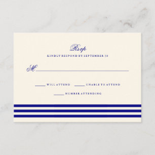 Navy Blue Sophisticated Stripes Wedding RSVP