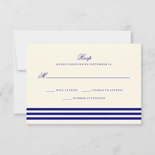 Navy Blue Sophisticated Stripes Wedding RSVP (Voorkant)
