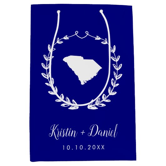 Navy Blue South Carolina Map Wedding Welcome Swag Medium Cadeauzakje (Voorkant)