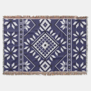 Navy Blue Southwest Aztec Tribal Geometric Pattern Deken