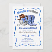 Navy Blue Space Cowgirl Boots and Bling Birthday Kaart (Voorkant)