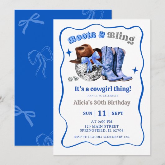 Navy Blue Space Cowgirl Boots and Bling Birthday Kaart (Voorkant / Achterkant)
