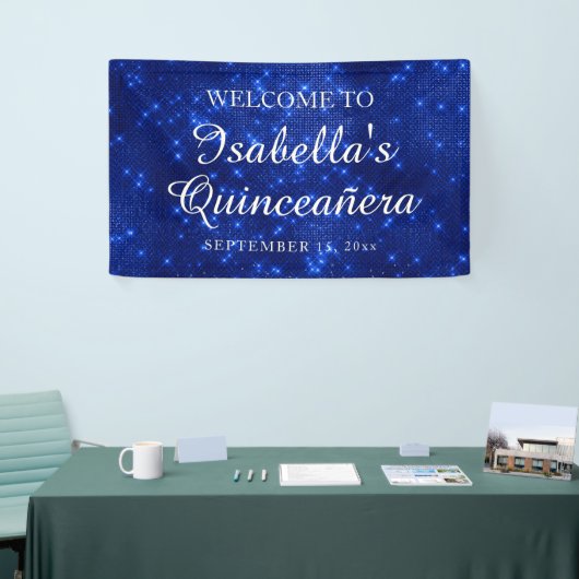 Navy Blue Sparking Quinceañera Welkomstnaam Spandoek (Beurs)