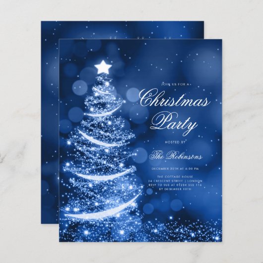 Navy Blue Sparkling Xmas Tree Uitnodigen Programma (Voorkant / Achterkant)