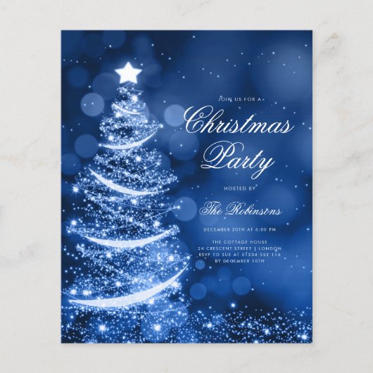 Navy Blue Sparkling Xmas Tree Uitnodigen Programma (Voorkant)