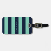 Navy Blue & Spearmint Striped Personalized Bagagelabel (Voorkant horizontaal)