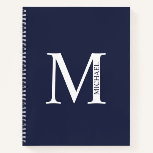 Navy Blue Specialized Elegant Monogram and Name Notitieboek