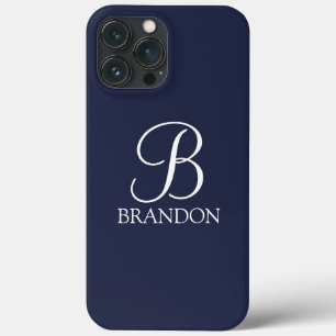 Navy Blue Specialized Script Monogram en Naam iPhone 13 Pro Max Hoesje