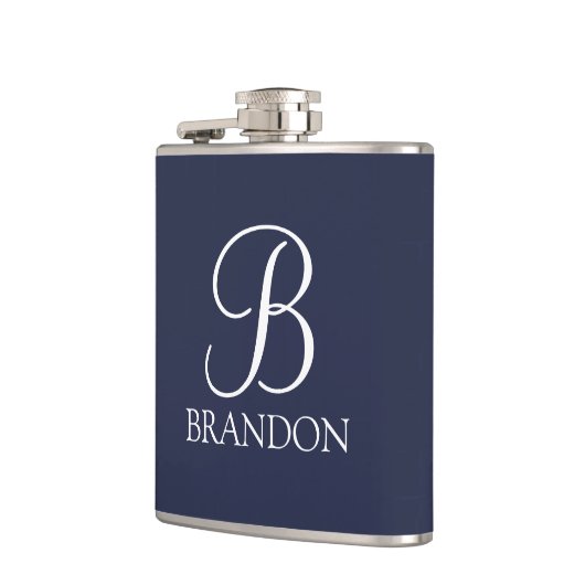 Navy Blue Specialized Script Monogram en Naam Heupfles (Links)