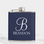 Navy Blue Specialized Script Monogram en Naam Heupfles