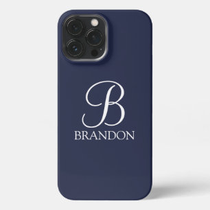 Navy Blue Specialized Script Monogram en Naam iPhone 13 Pro Max Hoesje