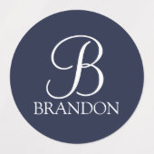 Navy Blue Specialized Script Monogram en Naam Labels (Design 1)