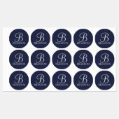 Navy Blue Specialized Script Monogram en Naam Labels (Vel)