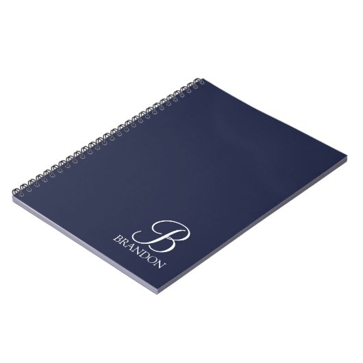Navy Blue Specialized Script Monogram en Naam Notitieboek (Linkerzijde)