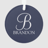 Navy Blue Specialized Script Monogram en Naam Ornament (achterkant)