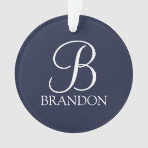 Navy Blue Specialized Script Monogram en Naam Ornament
