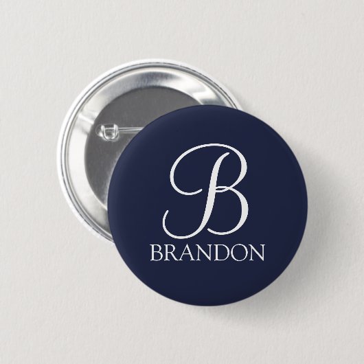 Navy Blue Specialized Script Monogram en Naam Ronde Button 5,7 Cm (Voorkant /achterkant)