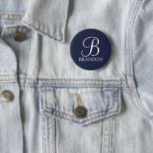 Navy Blue Specialized Script Monogram en Naam Ronde Button 5,7 Cm (In situ)