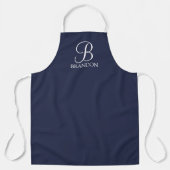 Navy Blue Specialized Script Monogram en Naam Schort (Voorkant)